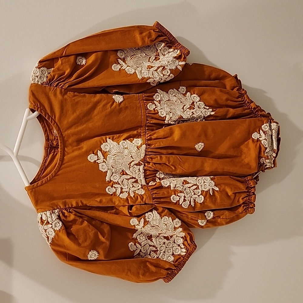 Embroidered Rust Kids One Piece